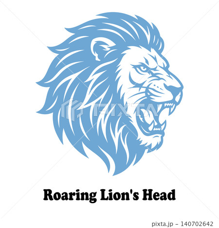 Roaring lion's head icon featuring fierce wild predator showing teeth Roaring lion's head icon featuring fierce wild predator showing teeth 140702642