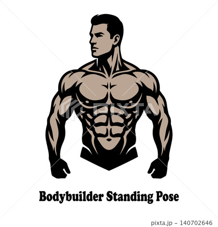 Bodybuilder standing pose design for gym poster or fitness print Bodybuilder standing pose design for gym poster or fitness print 140702646