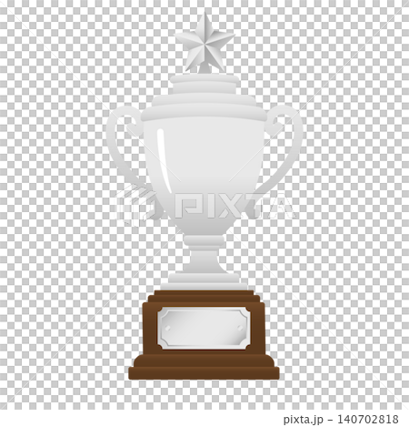 Silver trophy cup with star-shaped wooden base - Award vector illustration Silver trophy cup with star-shaped wooden base - Award vector illustration 140702818