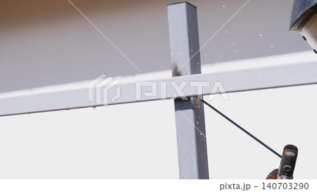 Metal Railing Inspection Construction Site, Closeup Of Vertical Post And Horizontal Bars, Pale Overcast Light, Subtle Rust And Fresh Paint Texture, Geometric Composition And Architectural Metal Railing Inspection Construction Site, Closeup Of Vertical Post And Horizontal Bars, Pale Overcast Light, Subtle Rust And Fresh Paint Texture, Geometric Composition And Architectural 140703290