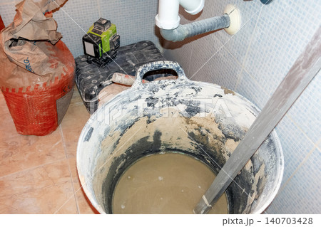 Bathroom Renovation Materials with Cement Bag and Tool Box Bathroom Renovation Materials with Cement Bag and Tool Box 140703428