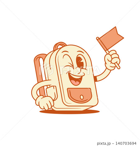 Cheerful schoolbag back to school cartoon character with flag isometric vector illustration Cheerful schoolbag back to school cartoon character with flag isometric vector illustration 140703694