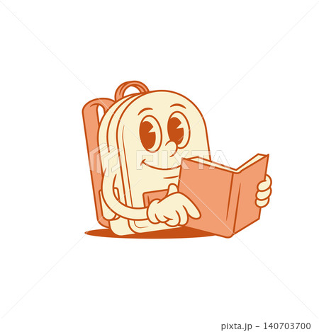 Smiling schoolbag back to school cartoon character read book isometric vector illustration 140703700