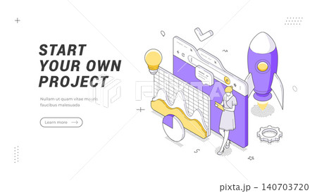 Creative Project Startup Isometric Banner Vector Template Web Page Design Illustration 140703720