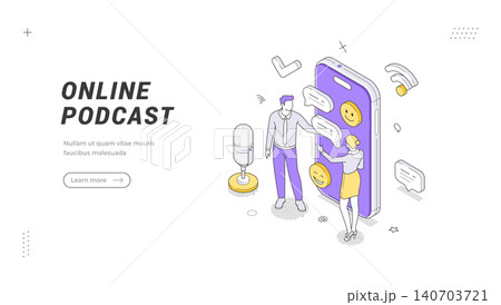 Online Podcast Isometric Vector Banner Illustration For Digital Audio Streaming Template 140703721