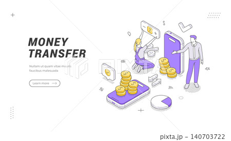 Mobile Money Transfer Isometric Vector Banner Illustration For Financial Banking Template 140703722