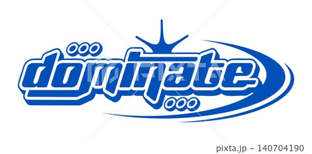 Blue Y2K streetwear dominate icon or print. Brand text retro print, clothing typography funky isolated vector icon. Streetwear futuristic Y2K emblem or apparel graphic vintage label element 140704190