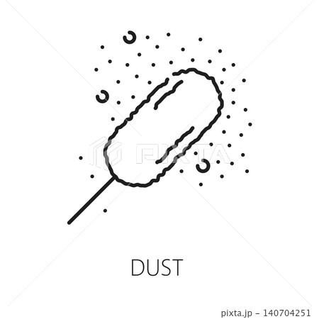 Dust non food allergen free icon, allergy monochrome line pictogram of a handheld duster releasing dust particles and allergen markers. Sign conveying cleaning, allergy awareness, hygiene maintenance Dust non food allergen free icon, allergy monochrome line pictogram of a handheld duster releasing dust particles and allergen markers. Sign conveying cleaning, allergy awareness, hygiene maintenance 140704251