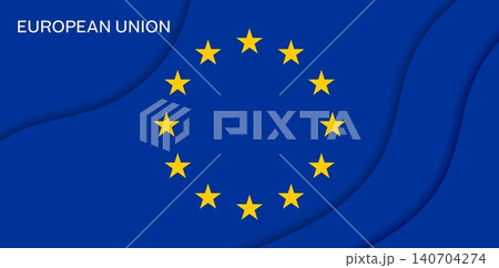 Paper cut European Union flag, Europe EU holiday papercut banner. Blue background with twelve yellow stars arranged in a circle on layered 3d waves. Patriotic pennant for celebration 9th of May Paper cut European Union flag, Europe EU holiday papercut banner. Blue background with twelve yellow stars arranged in a circle on layered 3d waves. Patriotic pennant for celebration 9th of May 140704274