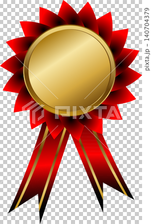 gold award medal with red ribbon rosette badge 140704379