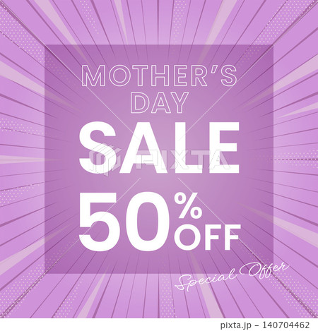 パープルの放射線背景に「MOTHER'S DAY SALE」の文字を配置した上品で華やかな母の日セー 140704462