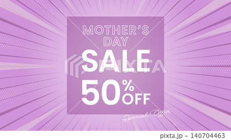 パープルの放射線背景に「MOTHER'S DAY SALE」の文字を配置した上品で華やかな母の日セー パープルの放射線背景に「MOTHER'S DAY SALE」の文字を配置した上品で華やかな母の日セー 140704463