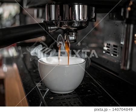 professional espresso machine brewing coffee 140704849