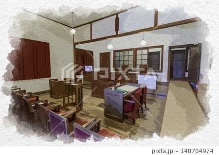 水彩画風　丹波篠山市立歴史美術館　旧篠山裁判所法廷　兵庫県丹波篠山市 140704974
