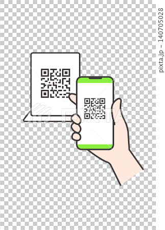 店頭の卓上POPのQRコードをスマートフォンで読み取る決済・案内のイラスト(緑色・キャッシュレス素材 店頭の卓上POPのQRコードをスマートフォンで読み取る決済・案内のイラスト(緑色・キャッシュレス素材 140705028