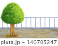 柵が立つ道と街路樹の風景素材 140705247