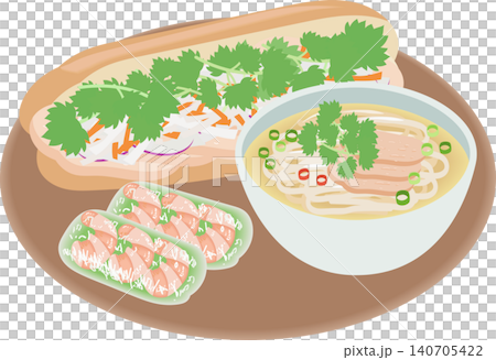 Vietnamese food on one plate Vietnamese food on one plate 140705422