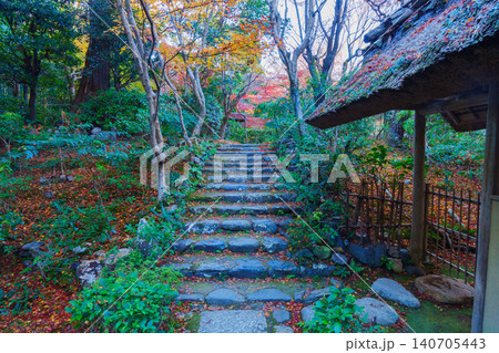 紅葉に包まれた寺院の参道 紅葉に包まれた寺院の参道 140705443
