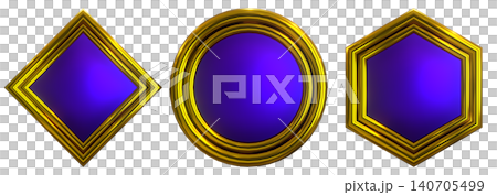A luxurious double-gold framed 3D badge/emblem set (purple plate, transparent background). A luxurious double-gold framed 3D badge/emblem set (purple plate, transparent background). 140705499