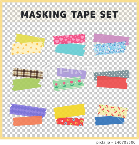 A colorful set of cute masking tapes featuring star, heart, and cherry patterns for decoration. A colorful set of cute masking tapes featuring star, heart, and cherry patterns for decoration. 140705500