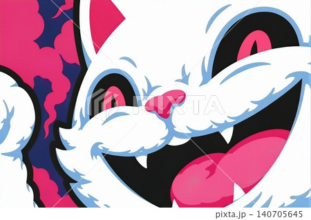 A vibrant illustration of a howling wolf with a wide, ecstatic grin. 140705645