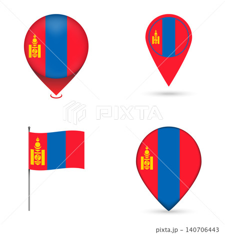 Mongolia Flag Map Pin Icons Set Collection. 140706443
