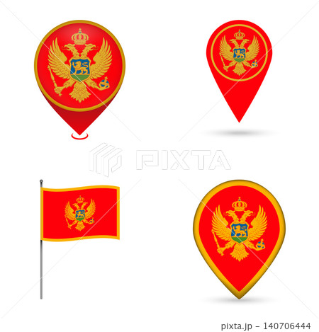 Montenegro Flag Map Pin Icons Set Collection. Montenegro Flag Map Pin Icons Set Collection. 140706444