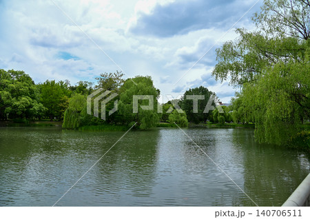 The scene of Nakajima Park in Sapporo, Hokkaido, Japan. The scenery of Nakajima Park in summer. A japanese garden and a decent public park in Japan. Nature and Travel scene. 140706511