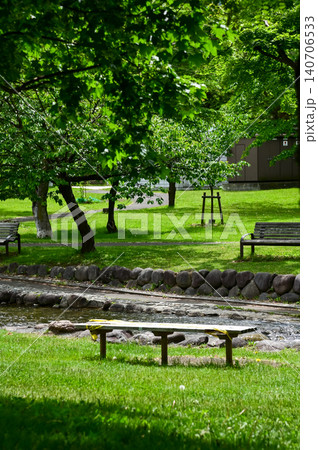 The scene of Nakajima Park in Sapporo, Hokkaido, Japan. The scenery of Nakajima Park in summer. A japanese garden and a decent public park in Japan. Nature and Travel scene. 140706533