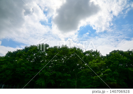 The scenery of the countryside during the roadtrip with stunning scenery of Sapporo, Hokkaido, Japan. Stunning cloudscape with beautiful landscape. Nature and Travel scene. 140706928