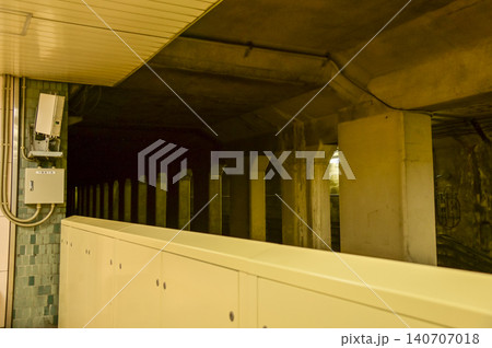 Close-up of the tunnels looking from the station platform in Sapporo, Hokkaido, Japan. The view of the underground. Transportation and travel concept 140707018