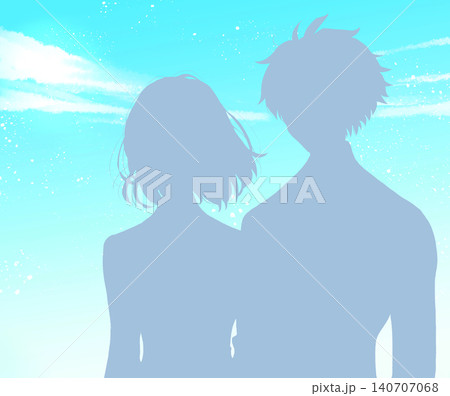 ブレザーを着た男女の学生 シルエット 横並び 青空 ブレザーを着た男女の学生 シルエット 横並び 青空 140707068