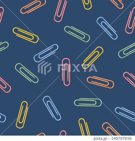 Watercolor seamless pattern with colorful paper clips scattered. Stationery. Traditional symbol of the first of September, knowledge day, back to school season Watercolor seamless pattern with colorful paper clips scattered. Stationery. Traditional symbol of the first of September, knowledge day, back to school season 140707656