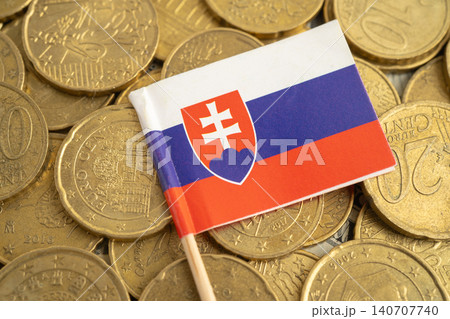 Slovakia flag on coins background for finance banking business. Slovakia flag on coins background for finance banking business. 140707740
