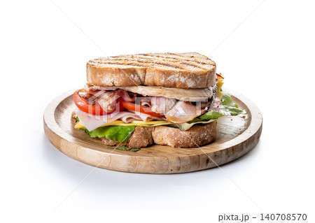 Club Sandwich with Bacon, Ham, Cheese and Grilled Chicken Club Sandwich with Bacon, Ham, Cheese and Grilled Chicken 140708570