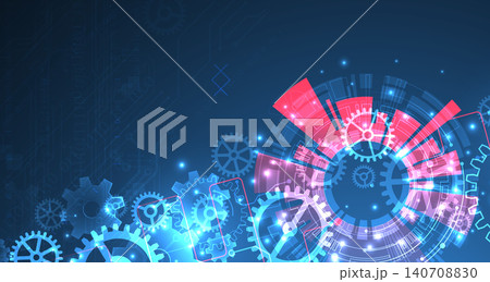 Abstract scientific background with mechanical gears cogs and glowing geometric circles 140708830