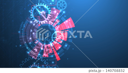 Abstract scientific background with mechanical gears cogs and glowing geometric circles 140708832