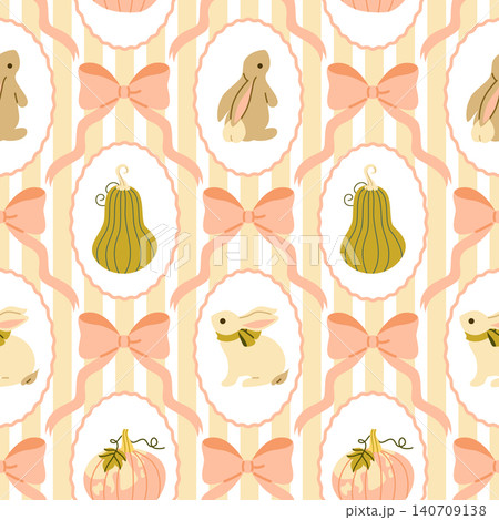 Cute Autumn Bunnies and Pumpkins Seamless Pattern Cute Autumn Bunnies and Pumpkins Seamless Pattern 140709138