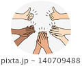 Hands of people applaud and showing thumbs up as sign of respect and support for speaker 140709488