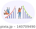 Woman courier near rising and falling graph symbolizing changing trends in logistics business 140709490