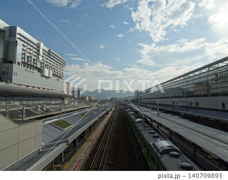 Kyoto station complex panorama with railway platforms Kyoto station complex panorama with railway platforms 140709893