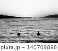 Buoys floating calm sea water sunset black and white 140709896