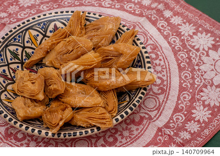 Crimean Tatar Baklavatraditional pastry in bowl. Sweet food Crimean Tatar Baklavatraditional pastry in bowl. Sweet food 140709964