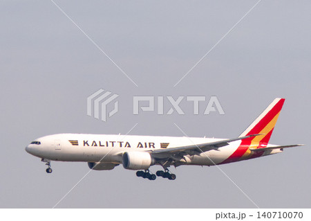 Kalitta Air Boeing 777 300ERF cargo aircraft landing on final approach Kalitta Air Boeing 777 300ERF cargo aircraft landing on final approach 140710070