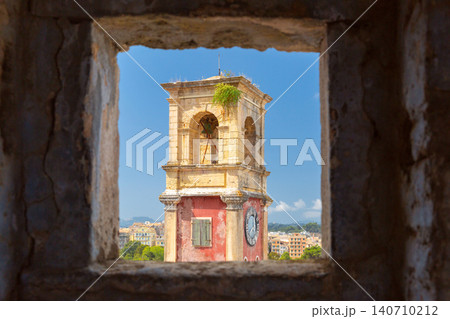 Historic Clock Tower and Coastal Fortifications of Corfu Old Fortress Panorama 140710212