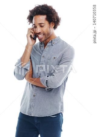 Man, phone call and communication in studio for speaking conversation or white background, networking or mockup space. Male person, smartphone and connectivity tech for chat, contact us or discussion Man, phone call and communication in studio for speaking conversation or white background, networking or mockup space. Male person, smartphone and connectivity tech for chat, contact us or discussion 140710358