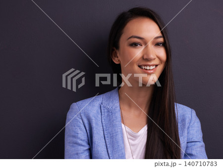 Portrait, smile and business woman in studio isolated on a grey background mockup space for job. Face, happy professional and entrepreneur, employee and young consultant working in Mexico for career Portrait, smile and business woman in studio isolated on a grey background mockup space for job. Face, happy professional and entrepreneur, employee and young consultant working in Mexico for career 140710783