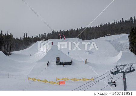 Breckenridge Ski Resort Colorado Snow Covered Terrain Park and Mountain Lodge Buildings in Winter Breckenridge Ski Resort Colorado Snow Covered Terrain Park and Mountain Lodge Buildings in Winter 140711951