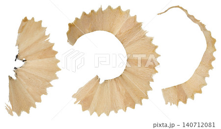 Wood shavings from a white pencil on an isolated background Wood shavings from a white pencil on an isolated background 140712081