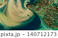Vibrant sequins. Oil paint splash. Defocused green blue color water bright bubbles round texture floating on abstract acrylic art background. 140712173